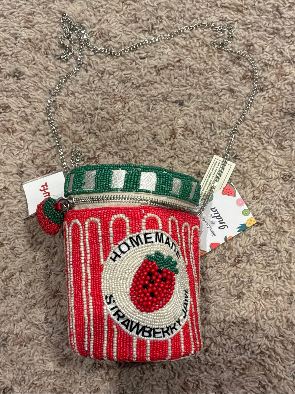Homemade Strawberry Jam Beaded Purse With Charms